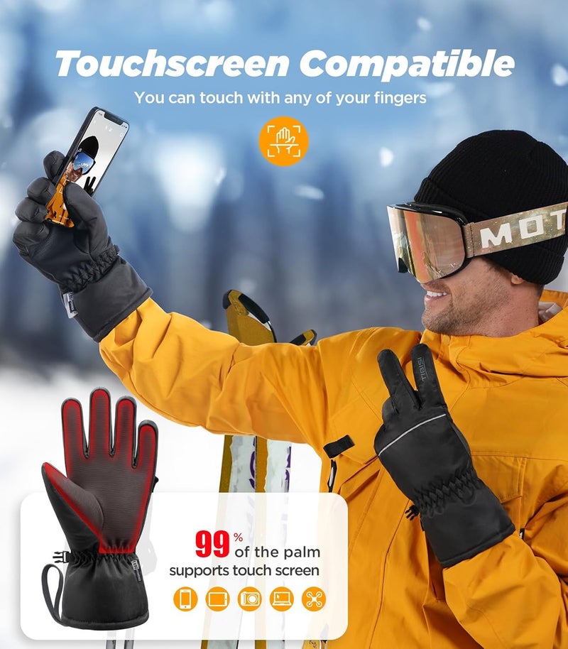 TIBISI Waterproof Winter Ski Gloves Thermal -10F, 3M Thinsulate Thick Warm Windproof Snow Touch Screen Anti-Slip for Skiing Cold Weather Cycling Hiking for Men Women - Image 5